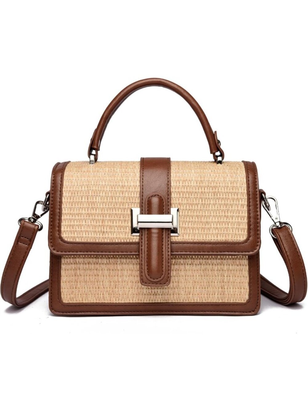 Women's Brown Small Top Handle Square Shoulder Clutch Purse Crossbody Bag